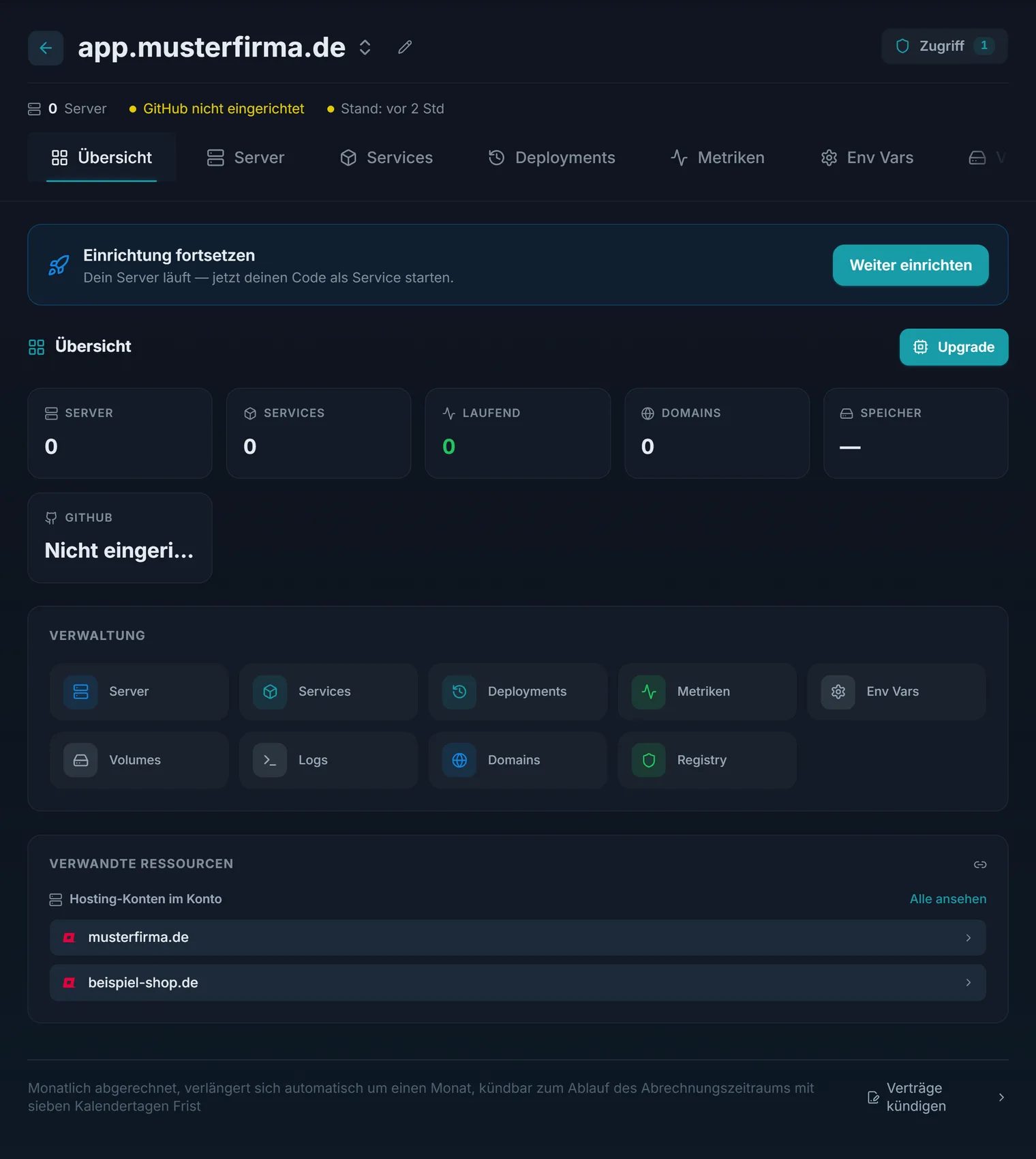Die Detailseite eines Cloud-Servers