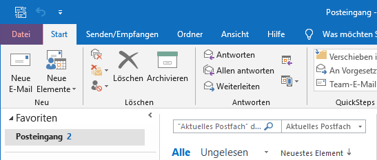 Outlook: das Menü mit dem Eintrag „Datei"